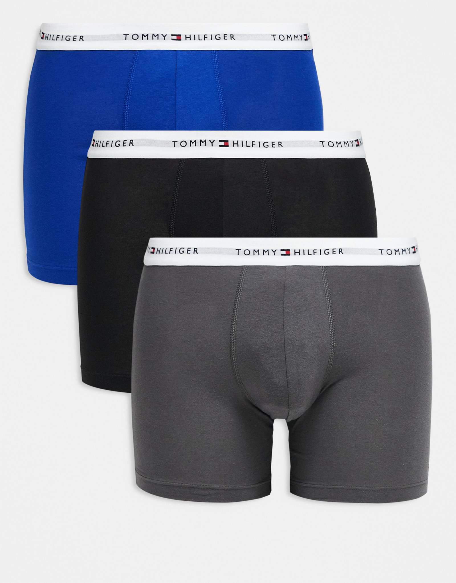 Фирменные хлопковые трусы-боксеры Tommy Hilfiger Essentials из 3-х комплектов синего/серого/черного цветов