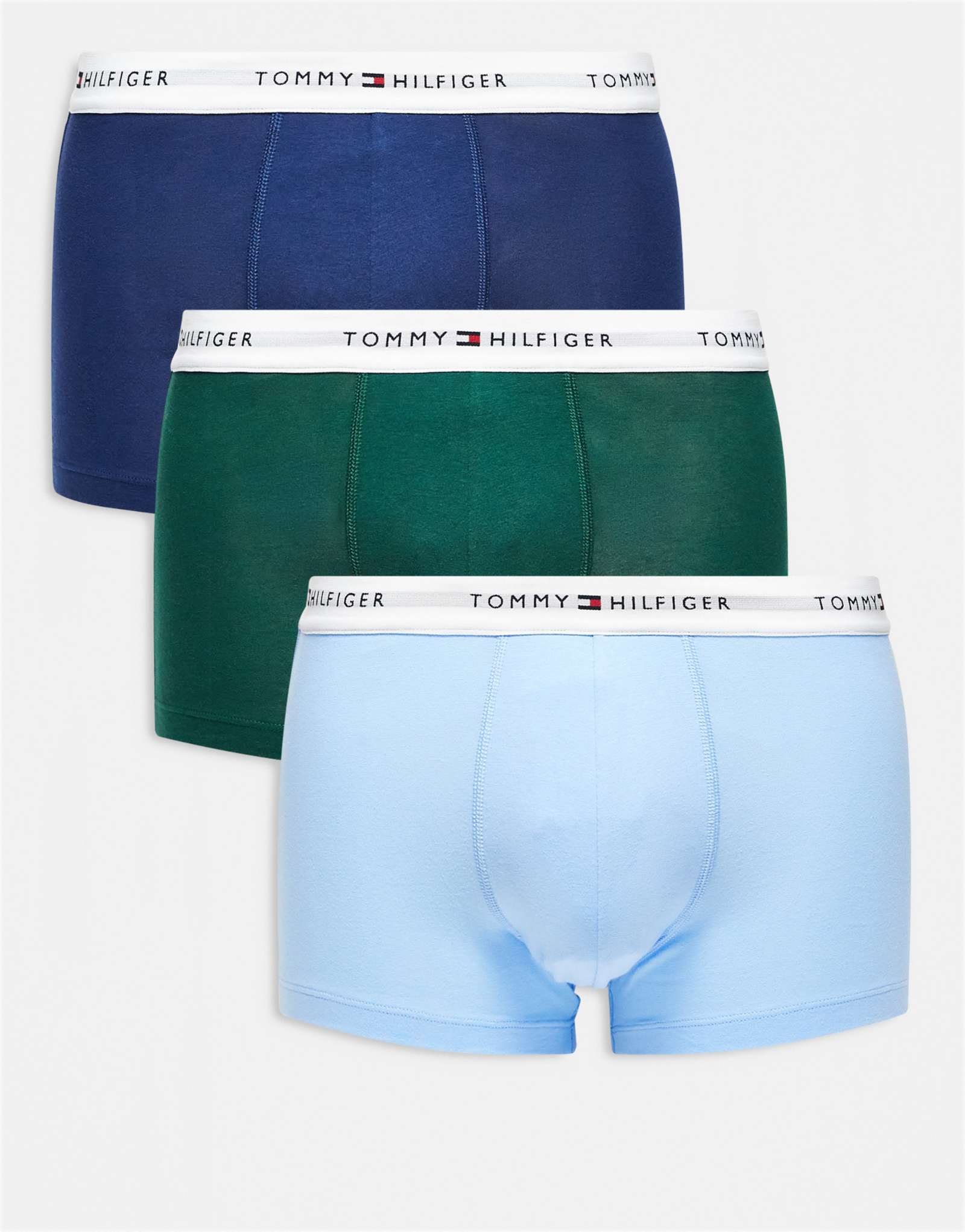 Фирменные хлопковые трусы-боксеры Tommy Hilfiger essentials из 3-х упаковок зеленого/ темно-синего /синего цвета