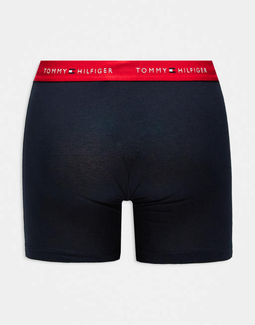 Tommy Hilfiger signature cotton essentials 3 pack boxer briefs in navy with navy/white/red waistband, 2 of 3
