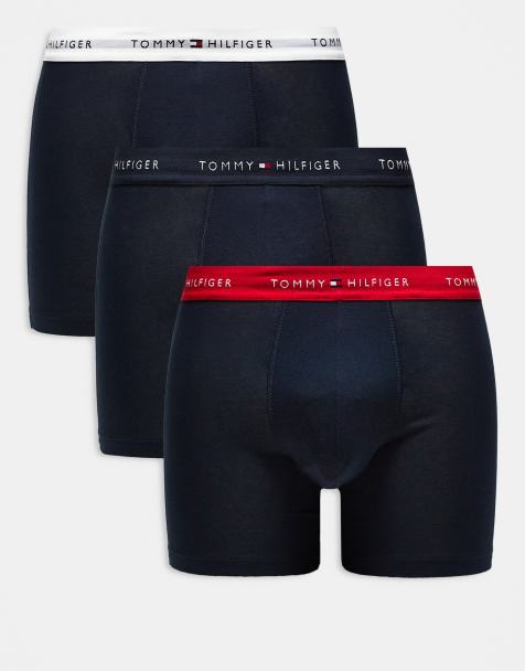 Tommy Hilfiger signature cotton essentials 3 pack boxer briefs with navy/white/red waistband in navy - view 1