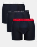 [Tommy Hilfiger] Tommy Hilfiger signature cotton essentials 3 pack boxer briefs with navy/white/red waistband in navy M Primary Red/White/