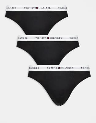 Tommy Hilfiger Tommy Hilfiger signature cotton essentials 3 pack briefs in black with white waistbands