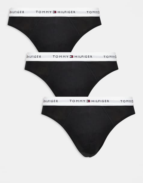 Tommy Hilfiger signature cotton essentials 3 pack briefs in black with white waistbands - view 1