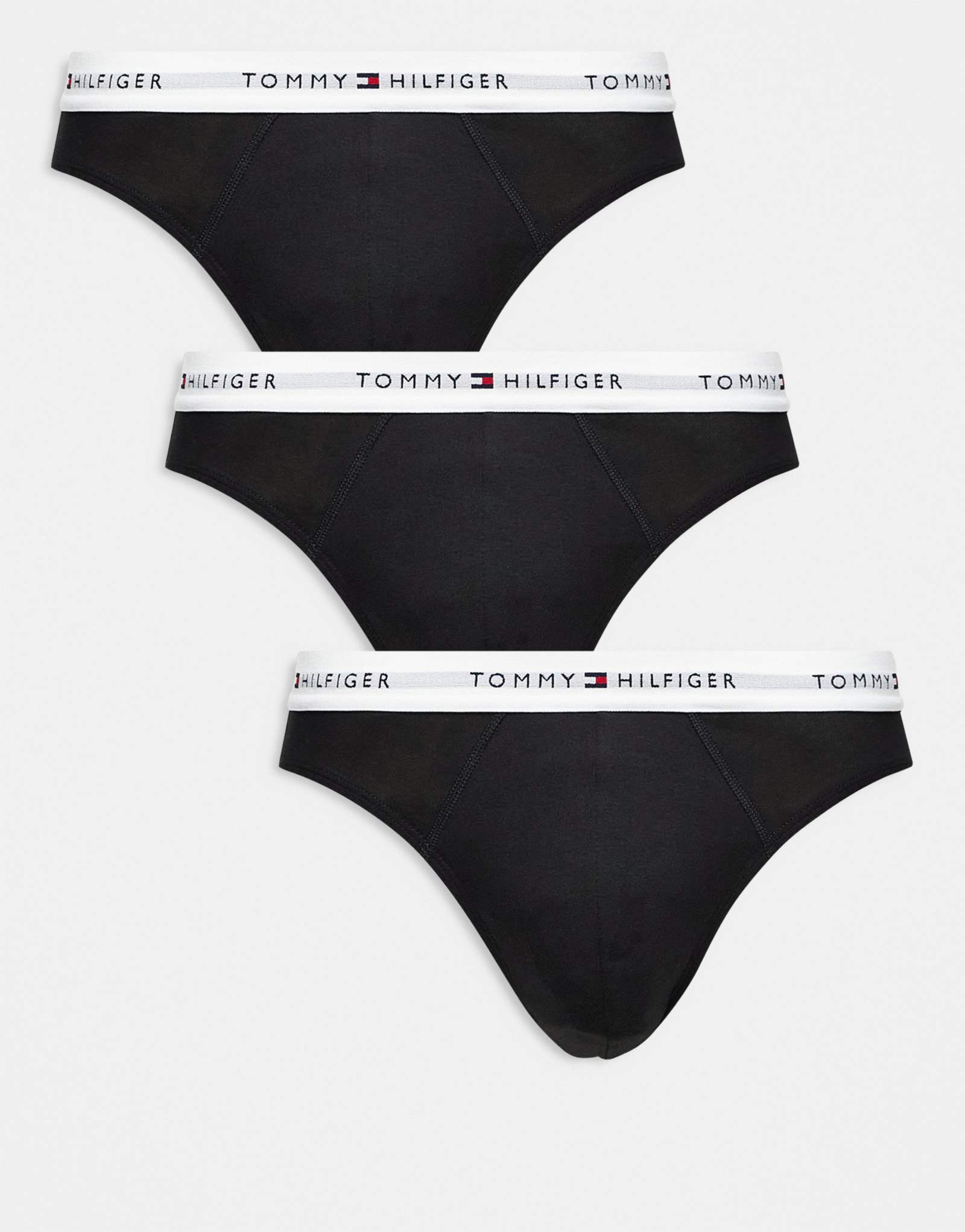 Фирменные хлопковые трусы Tommy Hilfiger essentials из 3-х упаковок черного цвета с белыми поясами