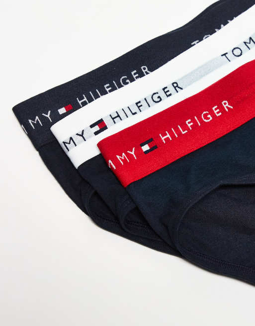 Tommy Hilfiger signature cotton essentials 3 pack briefs in navy in white/red/navy, 3 of 3