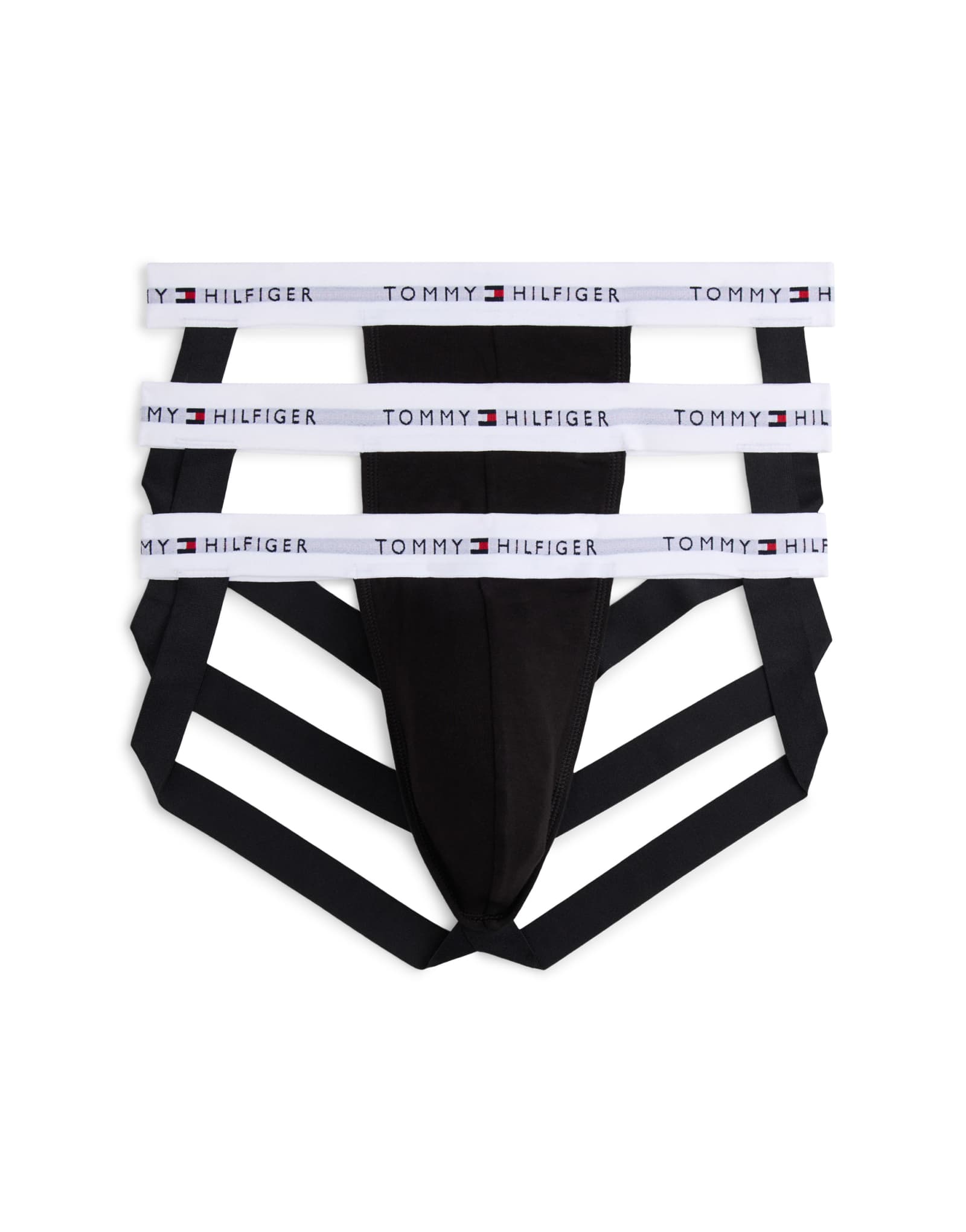 Фирменный хлопковый костюм Tommy Hilfiger essentials из 3-х упаковок черного цвета с белыми поясами