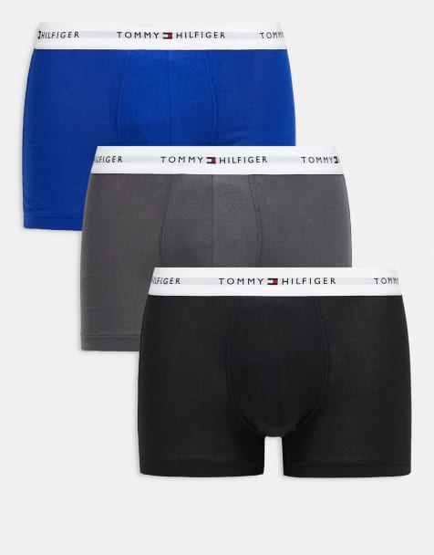 Tommy Hilfiger signature cotton essentials 3 pack trunks in black/grey/blue - view 1