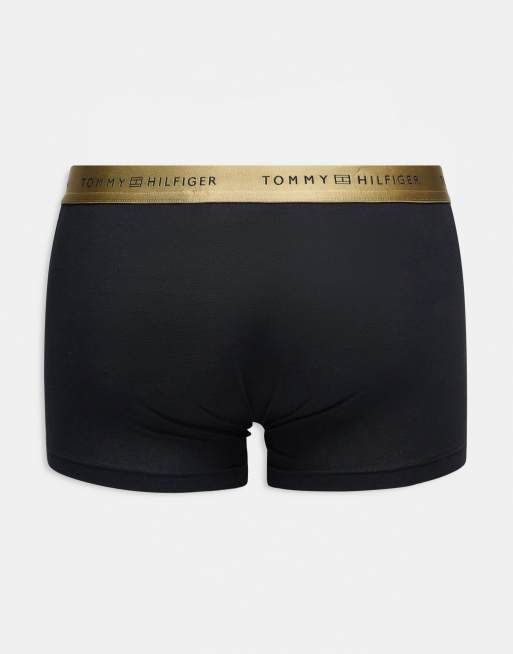 Tommy Hilfiger signature cotton essentials 3 pack trunks in black with gold waistbands, 3 of 3