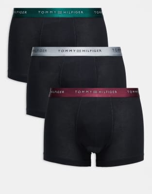 Tommy Hilfiger Tommy Hilfiger signature cotton essentials 3 pack trunks in black with metallic waistbands