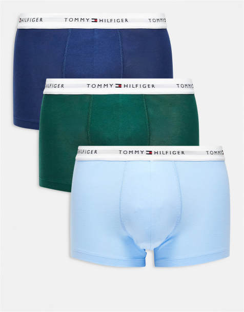 Tommy Hilfiger signature cotton essentials 3 pack trunks in green/navy/blue - view 1