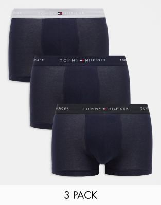 signature cotton essentials 3 pack trunks in navy with colored waistband