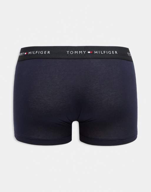 Tommy Hilfiger signature cotton essentials 3 pack trunks in navy with colored waistband, 2 of 4