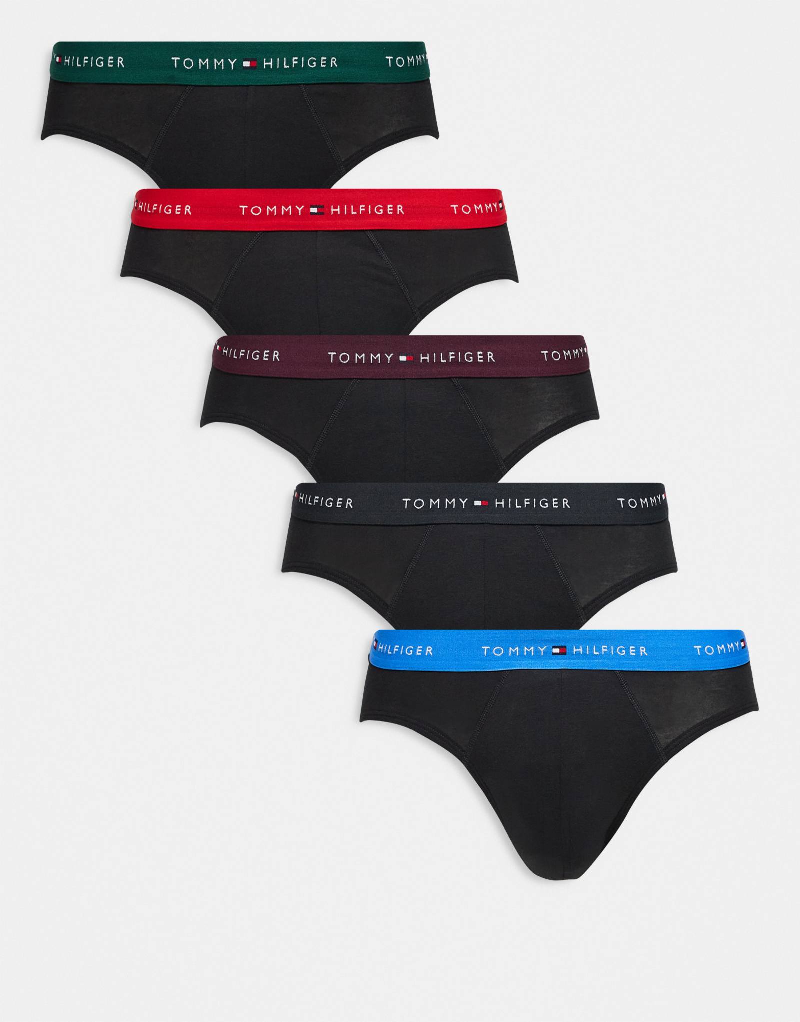 Трусы Tommy Hilfiger signature cotton essentials из 5 упаковок черного цвета с красными/синими/зелеными вставками
