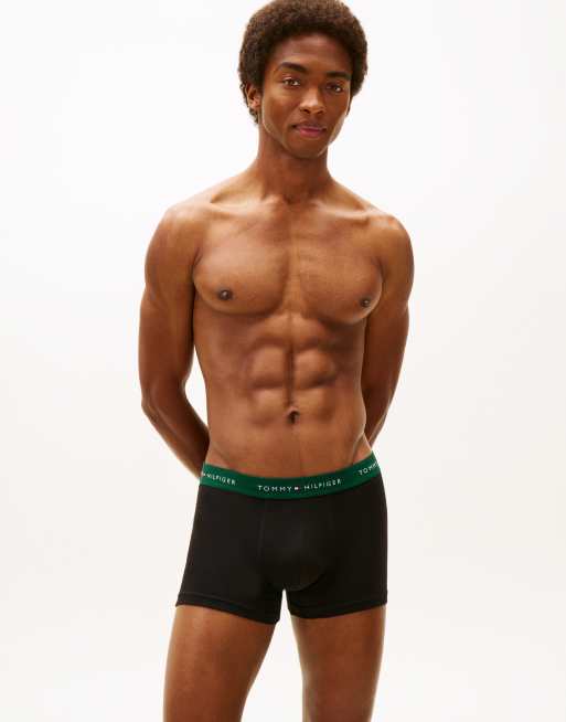 Tommy Hilfiger Signature Cotton essentials 5 pack trunks in black with white/green/purple/red/blue waistbands, 2 of 3