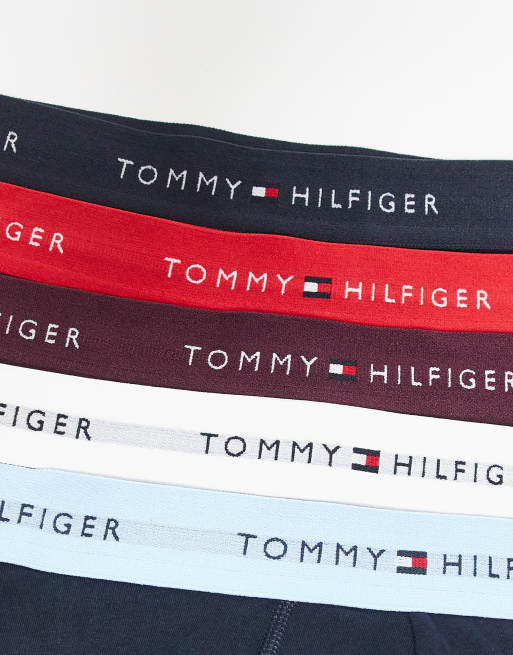 Tommy Hilfiger Signature Cotton essentials 5 pack trunks in navy with red/white/blue waistbands, 2 of 3