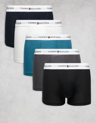 Tommy Hilfiger Tommy Hilfiger signature cotton essentials 5 pack trunks in white/black/grey/navy/teal-Multi