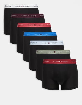 Tommy Hilfiger Tommy Hilfiger signature cotton essentials 7 pack trunks in black with multi waistbands