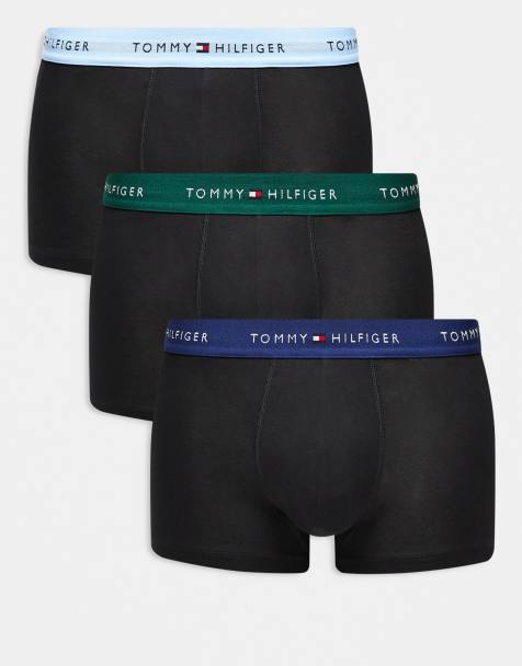 Tommy Hilfiger - Signature Cotton Essentials - Confezione da 3 boxer aderenti neri con fascia in vita verde e blu - view 1