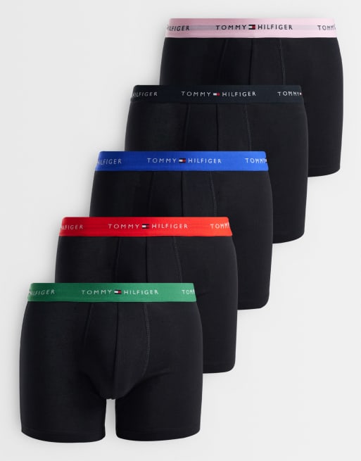 Tommy Hilfiger - Signature Cotton - Lot de 5 boxers à taille colorée - Noir, 1 de 3