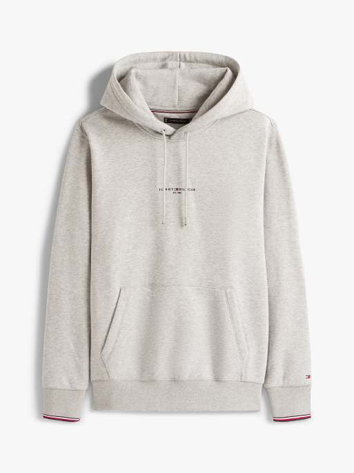 Tommy Hilfiger – Signature – Einfarbiger Kapuzenpullover aus Fleece mit Zierstreifen in Grau, 5 von 5