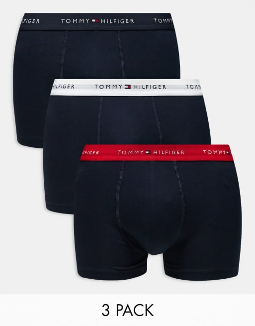 Tommy Hilfiger Signature Essential 3 pack boxer briefs with colored waistband in navy