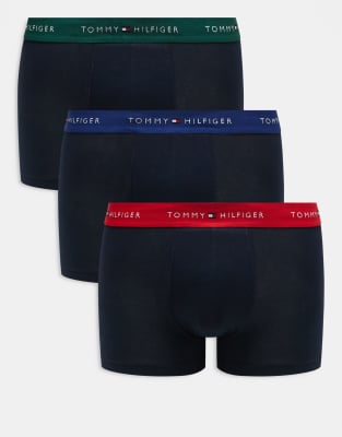 Фирменные трусы-боксеры Tommy Hilfiger Essential из 3-х комплектов с цветным поясом темно-синего цвета 10890₽