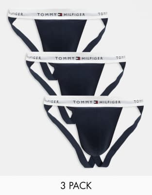 Tommy Hilfiger Signature Essential 3 pack jockstrap in navy