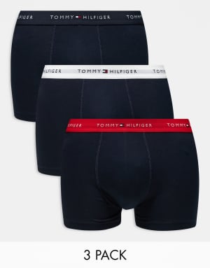 Tommy Hilfiger Signature Essential 3 pack trunk with coloured waistband in navy