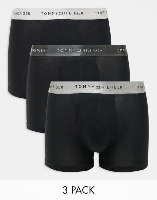 Tommy Hilfiger Signature Essential 3 pack trunk with metallic waistband in black