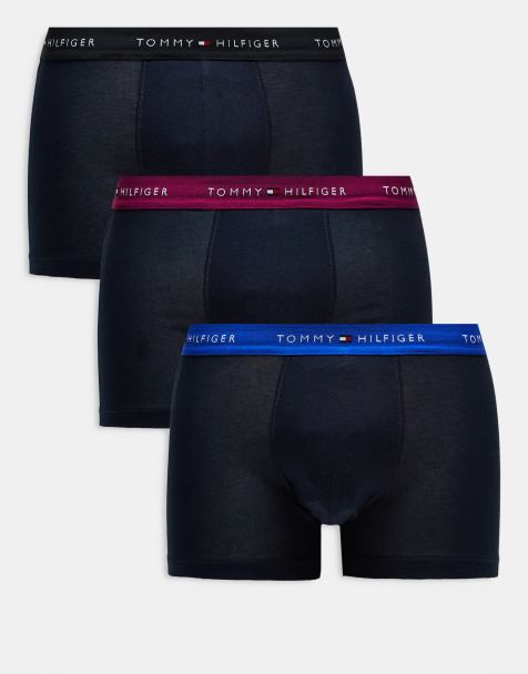 Tommy Hilfiger Signature Essential 3 pack trunks with coloured waistband in black - view 1
