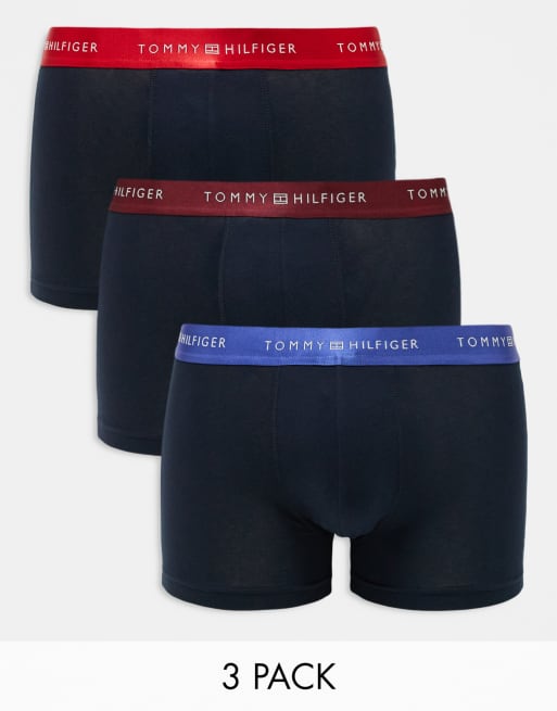 Tommy Hilfiger Signature Essential 3 pack trunks with metallic coloured waistband in navy