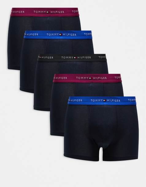 Tommy Hilfiger Signature Essential 5 pack trunk with coloured waistband in black - view 1