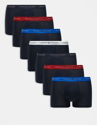 Tommy Hilfiger Signature Essential 7 pack trunk with coloured waistband in navy