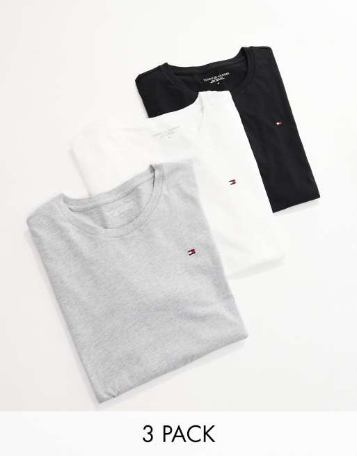 Tommy Hilfiger - Signature Essential - Confezione da 3 T-shirt multicolore con logo a bandiera