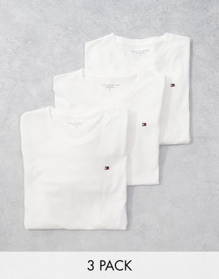 Tommy Hilfiger - Signature Essential - Lot de 3 t-shirts à logo drapeau - Blanc