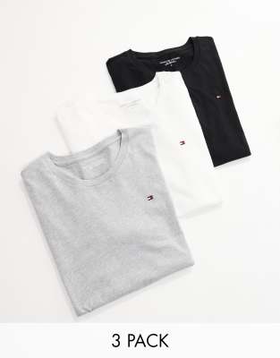 Tommy Hilfiger - Signature Essential - Lot de 3 t-shirts à logo drapeau - Multicolore