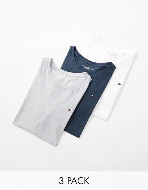 Tommy Hilfiger - Signature Essential - Set van 3 T-shirts in wit, grijs en blauw
