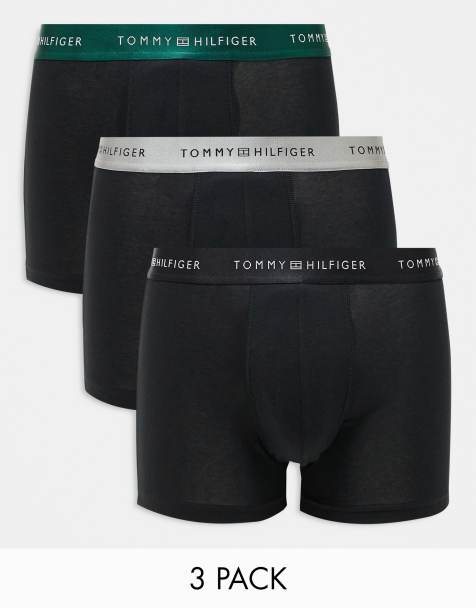 Tommy Hilfiger - Signature Essential - Sorte boksershorts i pakke med 3 par med grøn/grå/sort linning - view 1