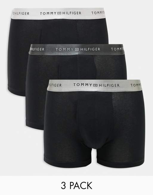 Tommy Hilfiger – Signature Essential – Svarta trunks med metalliska midjeband och logga, 3-pack