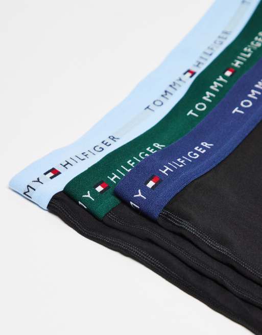 Tommy Hilfiger – Signature Essentials – 3er-Pack Baumwoll-Unterhosen in Schwarz mit grünem/blauem Bund, 2 von 3