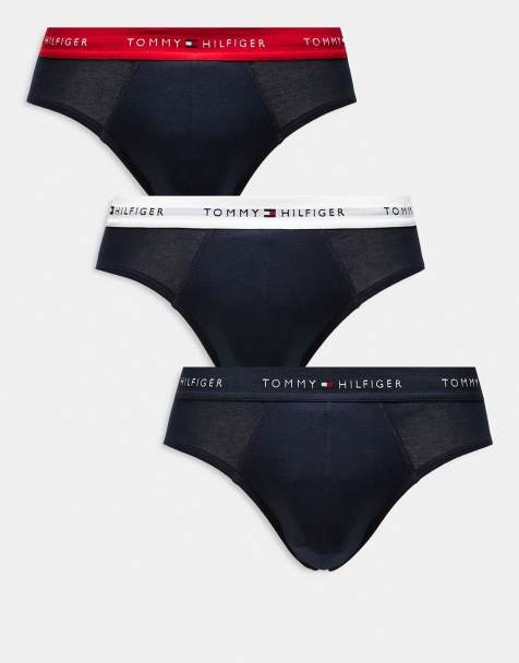 Tommy Hilfiger – Signature Essentials – 3er-Pack Slips aus Baumwolle in Marineblau mit Bund in Weiß/Rot/Marineblau - view 1
