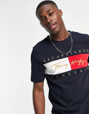 relaxed signature T-shirt flag sky | desert logo Tommy in ASOS Hilfiger navy fit