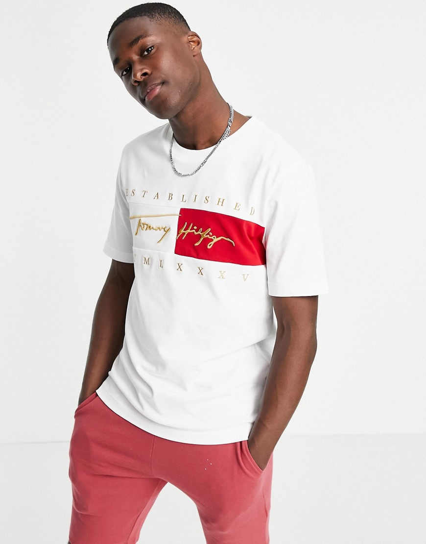 Tommy Hilfiger signature flag script logo relaxed fit T-shirt in white