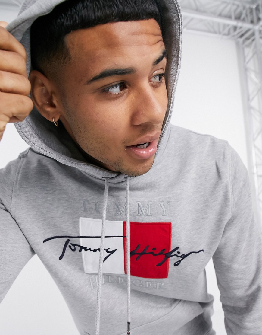 Tommy Hilfiger - Signature - Hoodie met kunstig logo in gemêleerd grijs