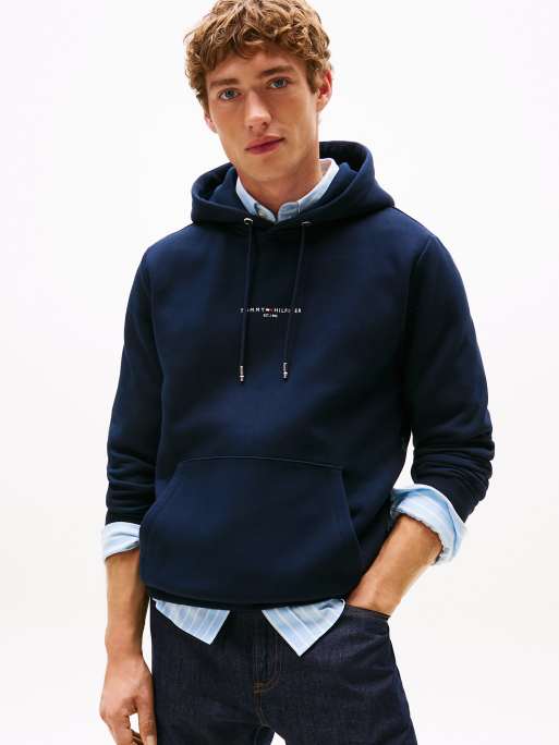 Tommy Hilfiger – Signature – Kapuzenpullover aus Fleece in Dunkelblau mit Zierstreifen