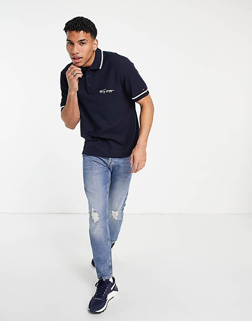in signature polo desert Hilfiger tipped logo casual navy sky fit ASOS Tommy |