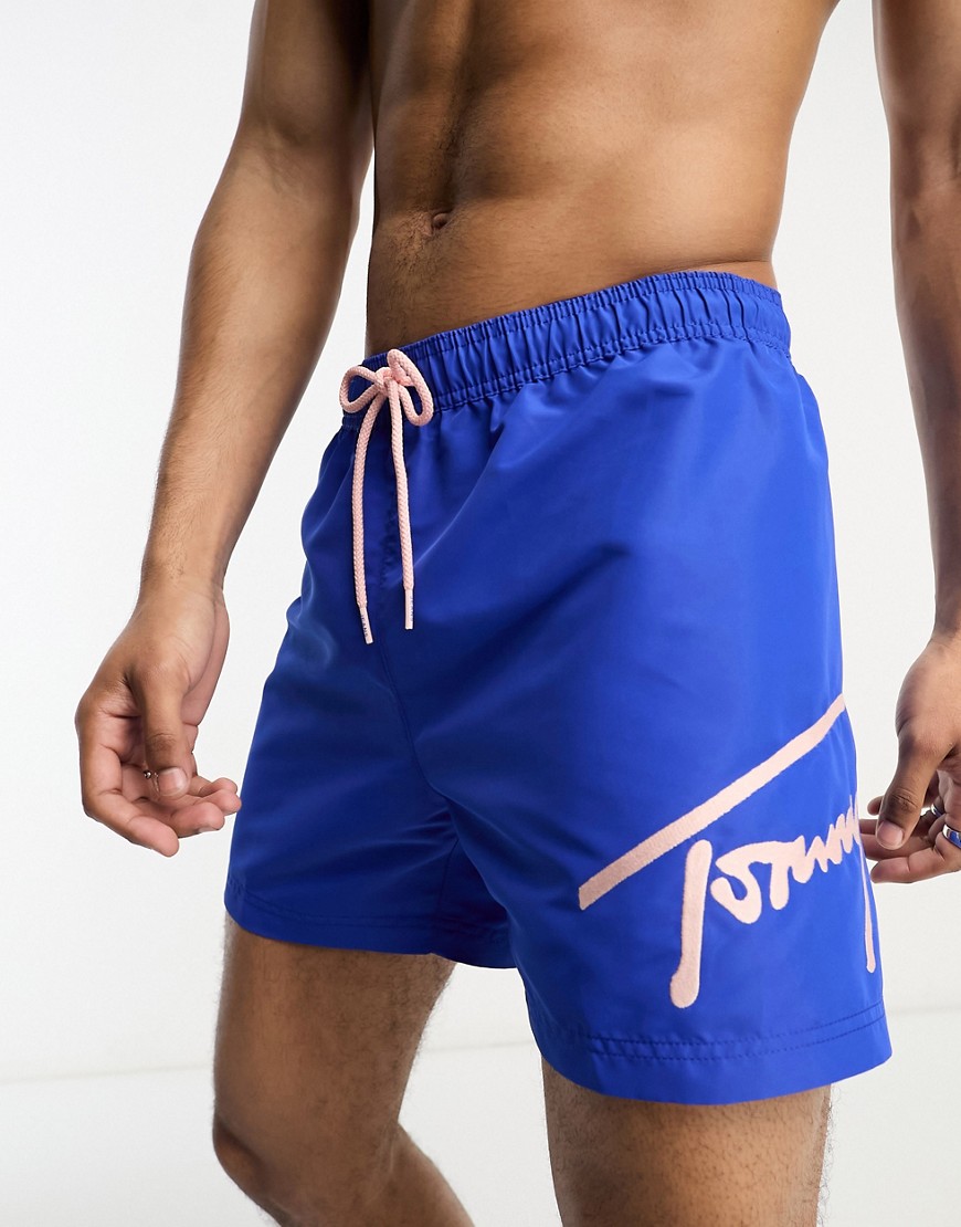 Tommy Hilfiger signature medium drawstring swim shorts in ultra blue