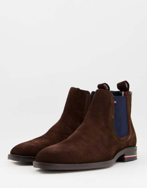 Tommy Hilfiger signature suede boots in brown