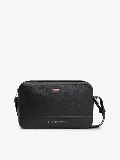 Tommy Hilfiger Signature tape plaque crossbody reporter bag in black - view 1