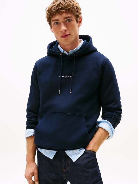 Tommy Hilfiger Signature tipped fleece hoody in dark blue - view 1